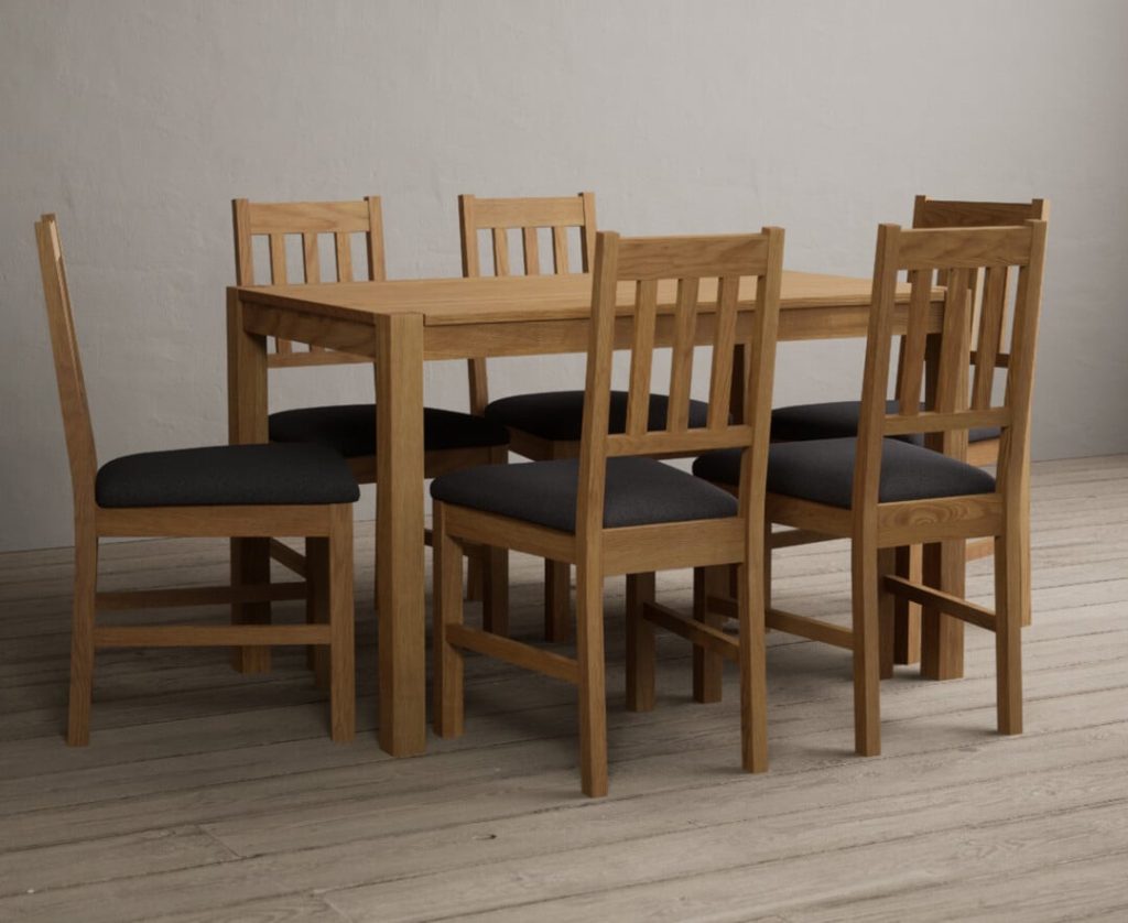 York 120cm Solid Oak Dining Table with 6 Linen York Chairs
