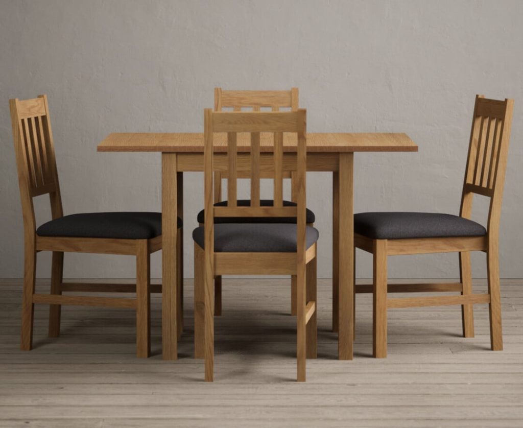Extending York 70cm Solid Oak Drop Leaf Dining Table with 2 Brown York Chairs