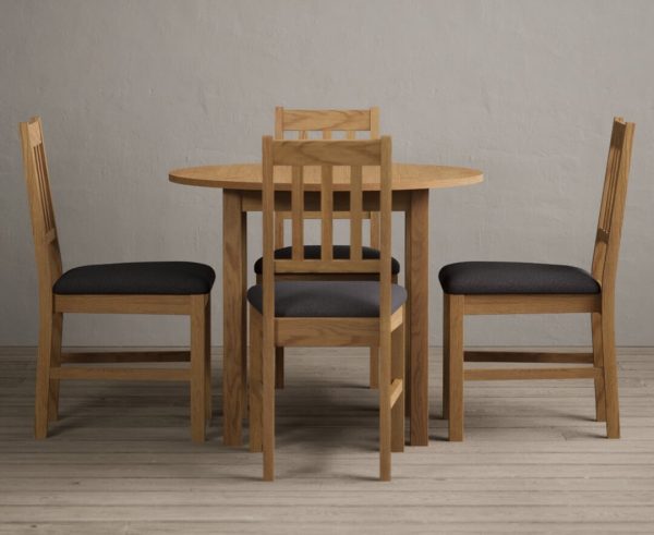 Extending York 90cm Solid Oak Dining Table with 4 Charcoal Grey York Chairs | Bed Sava