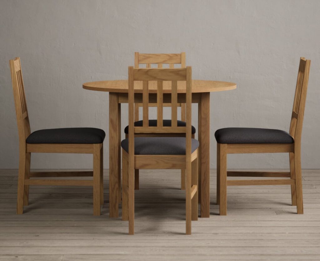 Extending York 90cm Solid Oak Dining Table with 4 Brown York Chairs