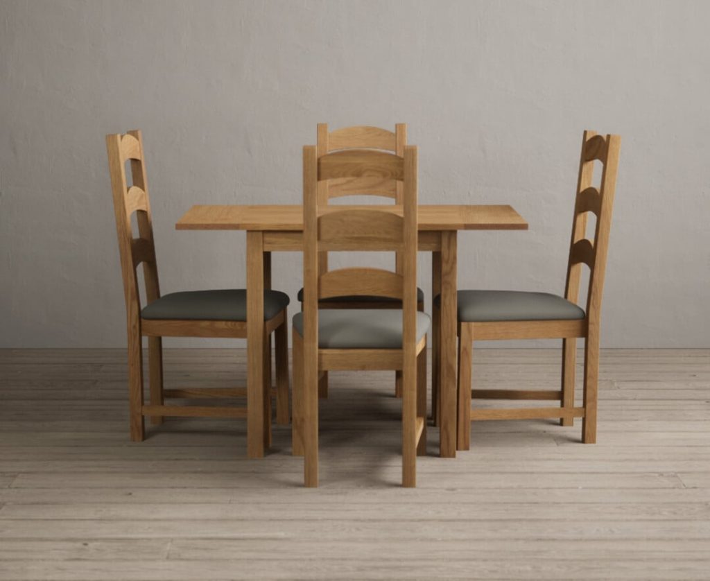 Extending York 70cm Solid Oak Drop Leaf Dining Table with 2 Black Alton Chairs