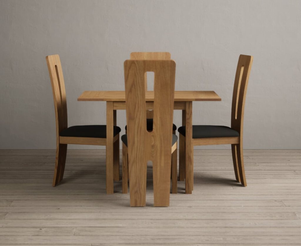 Extending York 70cm Solid Oak Drop Leaf Dining Table with 2 Black Lucca Chairs
