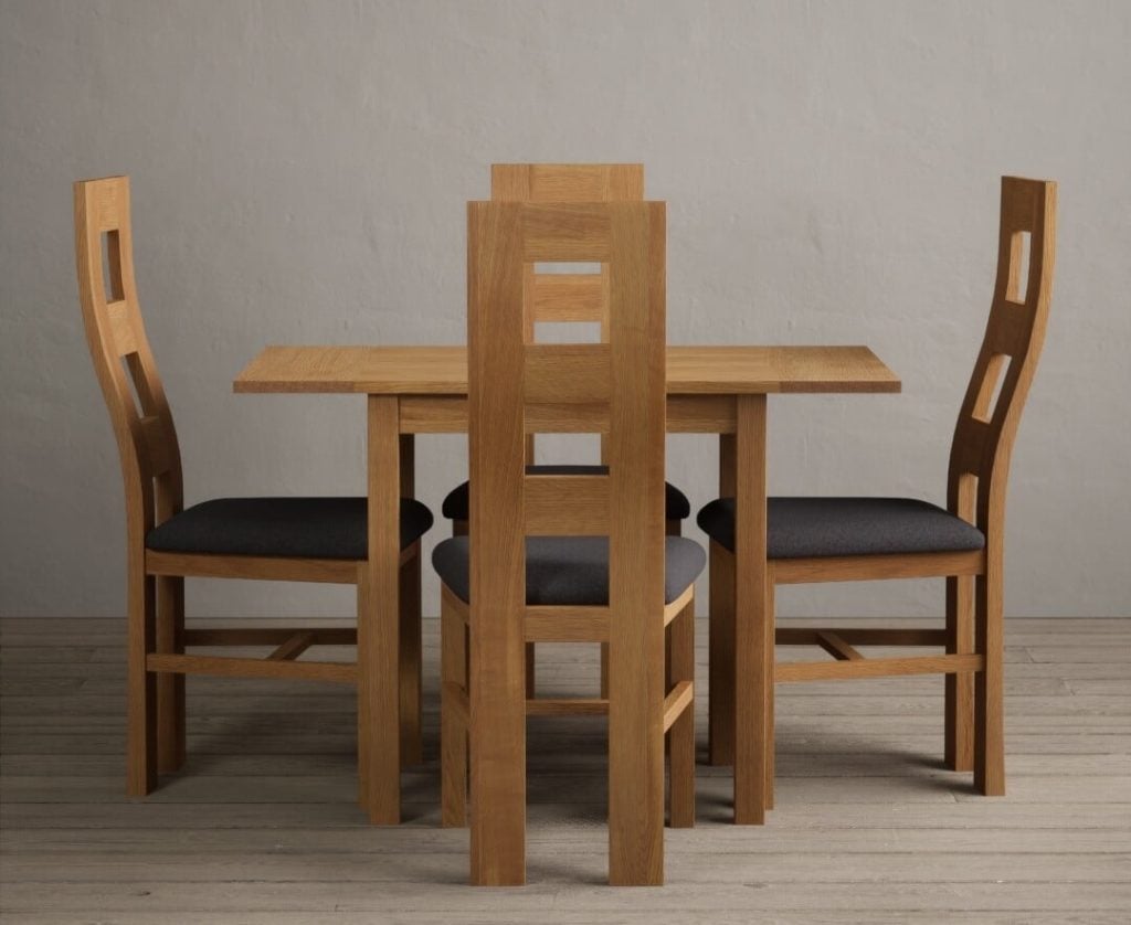 Extending York 70cm Solid Oak Drop Leaf Dining Table with 2 Blue Natural Chairs