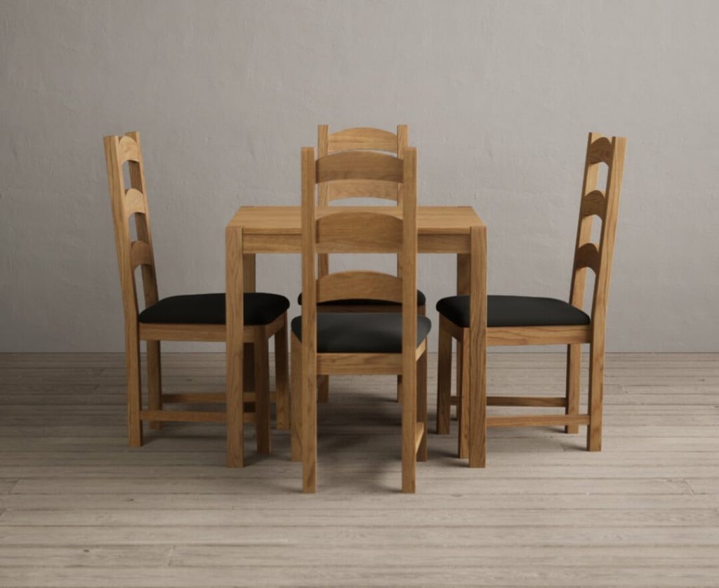 York 80cm Solid Oak Dining Table with 4 Brown Alton Chairs