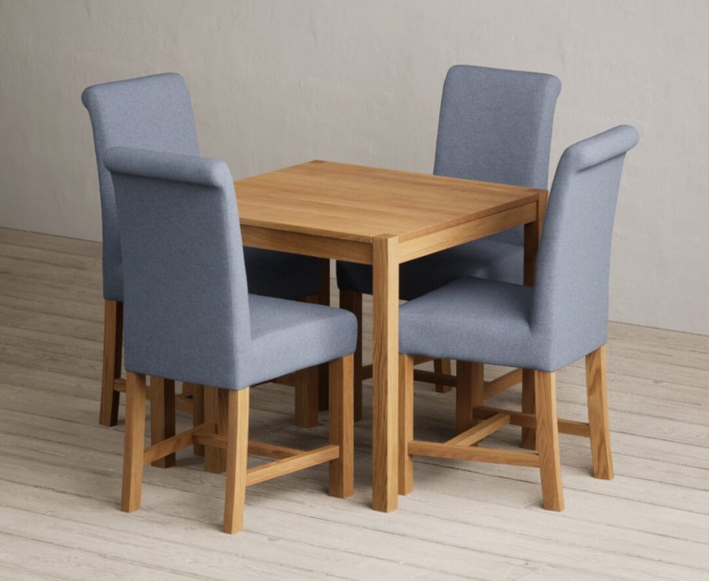 York 80cm Solid Oak Dining Table with 2 Grey Scroll Back Chairs