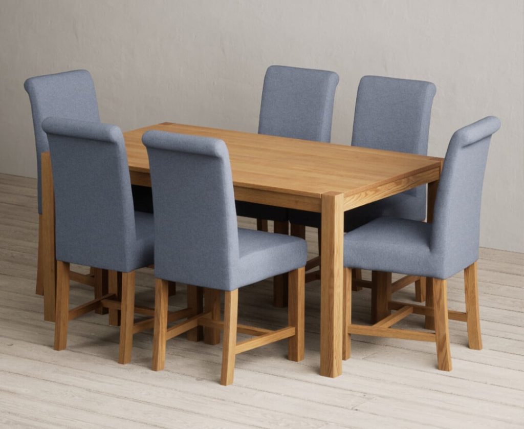 York 150cm Solid Oak Dining Table with 8 Natural Scroll Back Chairs
