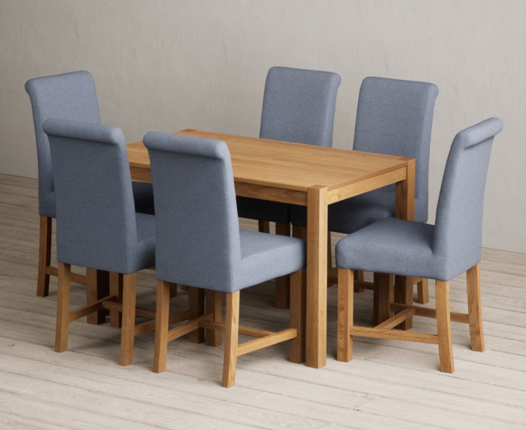 York 120cm Solid Oak Dining Table with 6 Natural Scroll Back Chairs