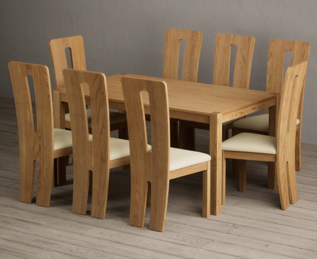 York 150cm Solid Oak Dining Table with 8 Grey Lucca Chairs