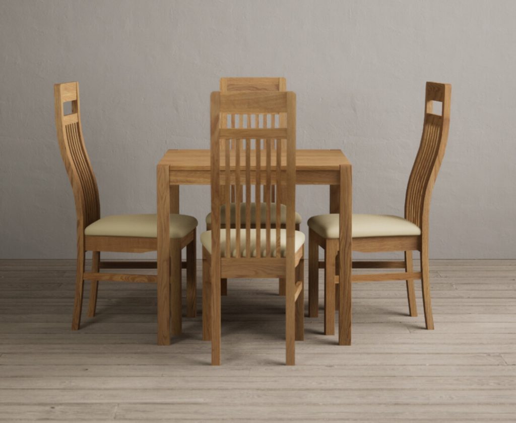 York 80cm Solid Oak Dining Table with 2 Cream  Chairs