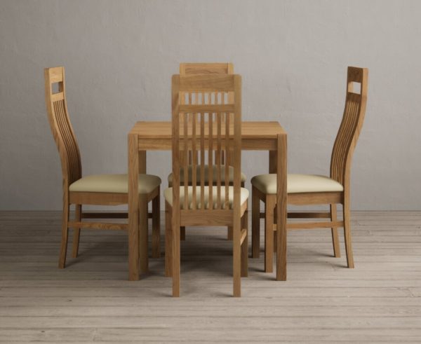 York 80cm Solid Oak Dining Table with 4 Brown Chairs | Bed Sava