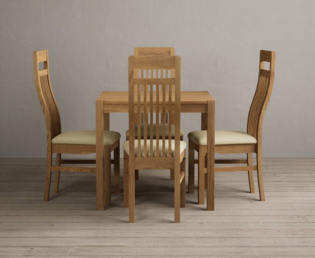 York 80cm Solid Oak Dining Table with 4 Black  Chairs