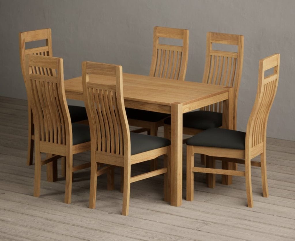 York 120cm Solid Oak Dining Table with 6 Black  Chairs