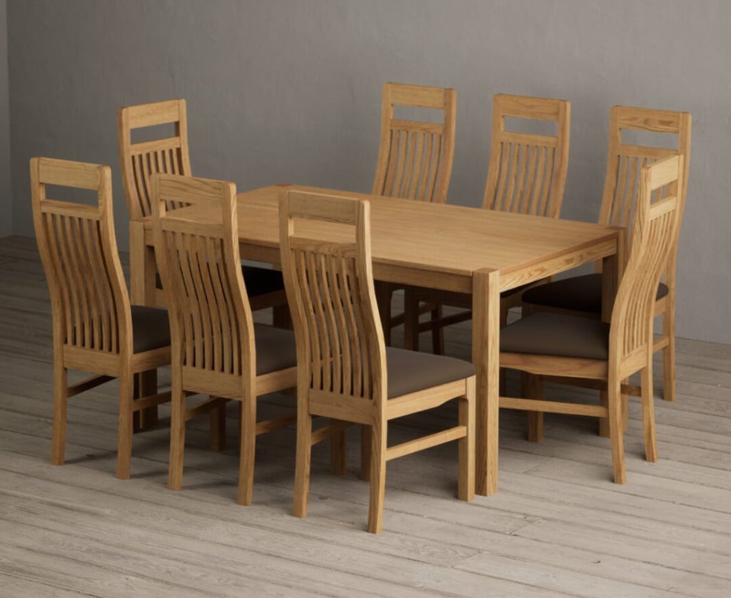 York 150cm Solid Oak Dining Table with 8 Grey  Chairs