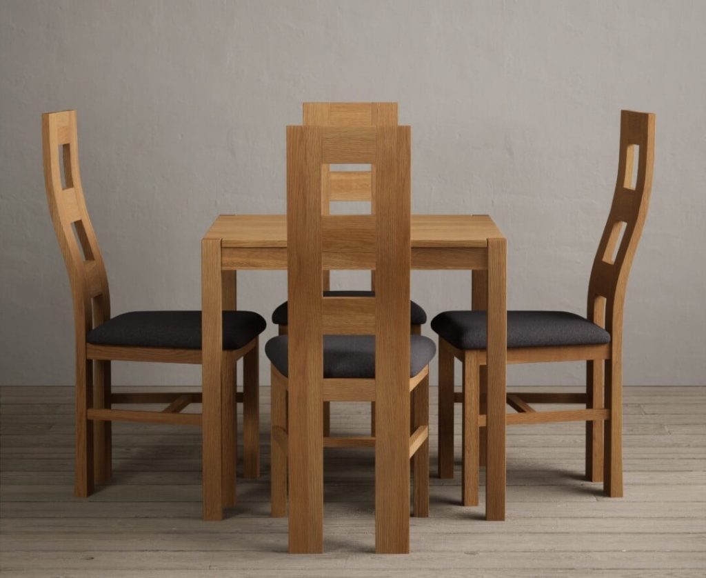 York 80cm Solid Oak Dining Table with 4 Blue Natural Chairs