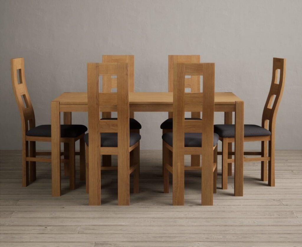 York 120cm Solid Oak Dining Table with 6 Linen Natural Chairs