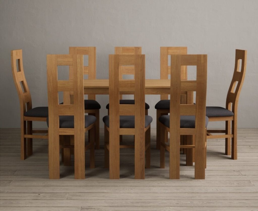York 150cm Solid Oak Dining Table with 8 Light Grey Natural Chairs