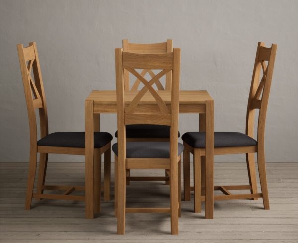 York 80cm Solid Oak Dining Table with 2 Charcoal Grey Natural Solid Oak Chairs | Bed Sava