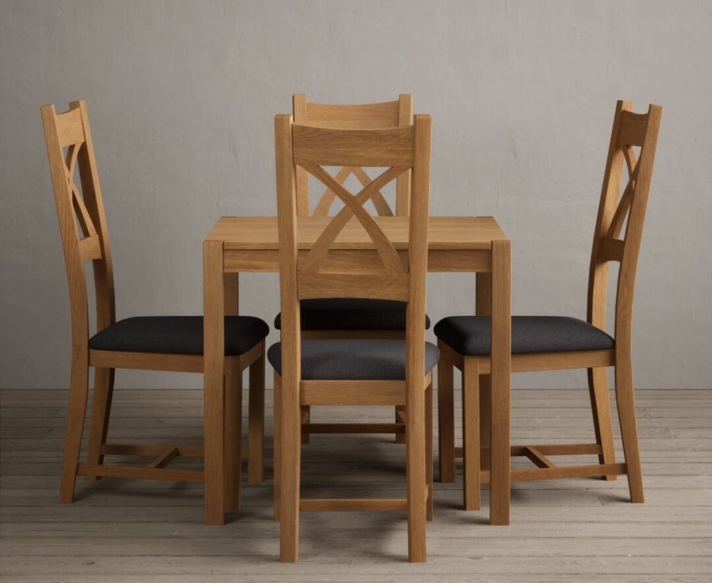 York 80cm Solid Oak Dining Table with 4 Blue Natural Solid Oak Chairs