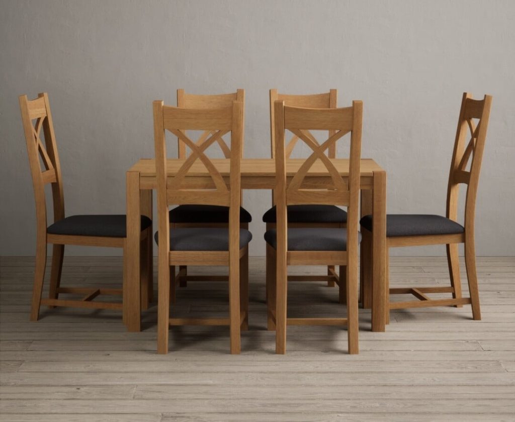 York 120cm Solid Oak Dining Table with 6 Light Grey Natural Solid Oak Chairs