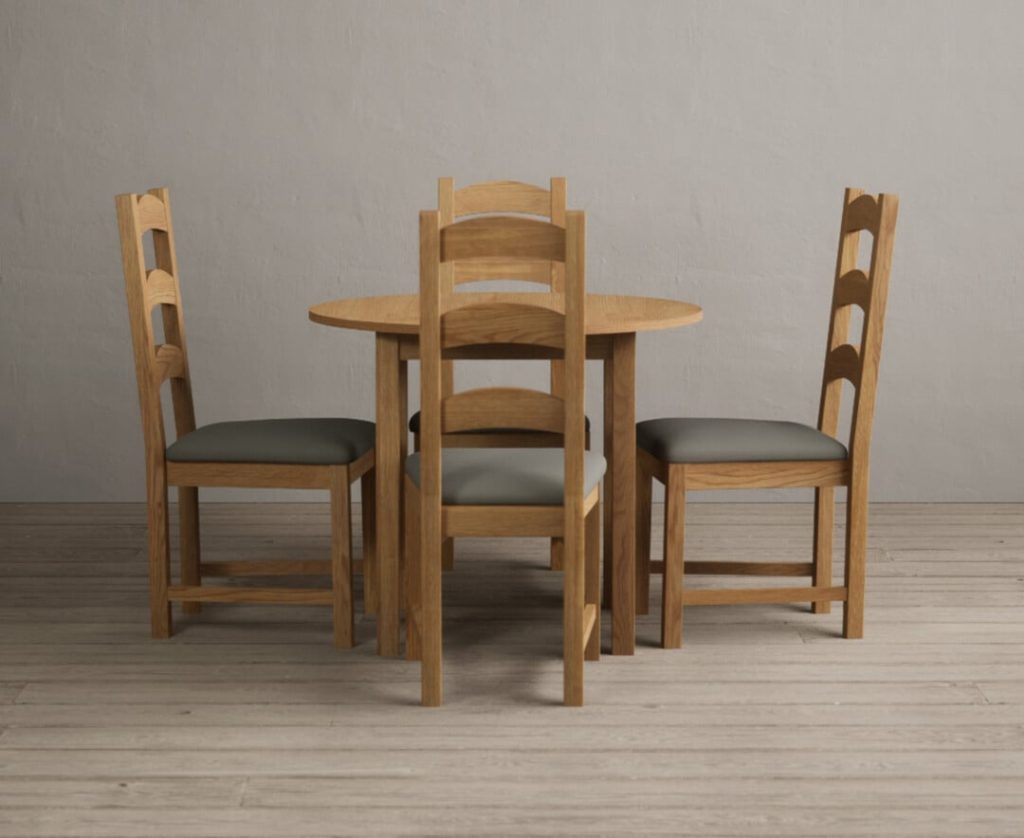 Extending York 90cm Solid Oak Dining Table with 4 Grey Alton Chairs
