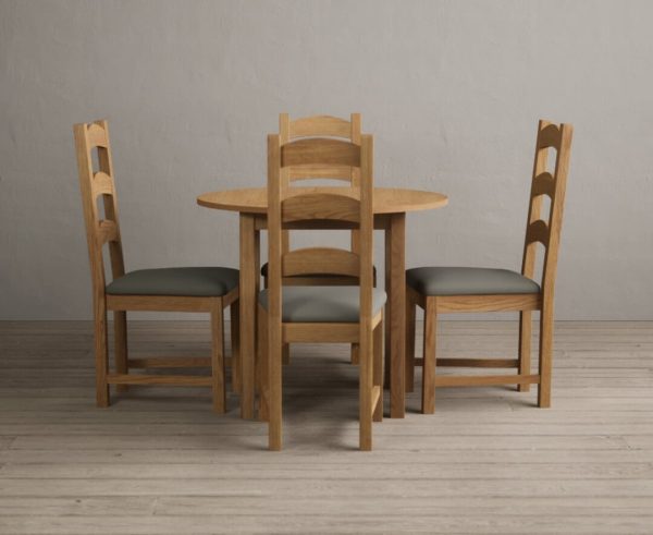 Extending York 90cm Solid Oak Dining Table with 4 Grey Alton Chairs | Bed Sava