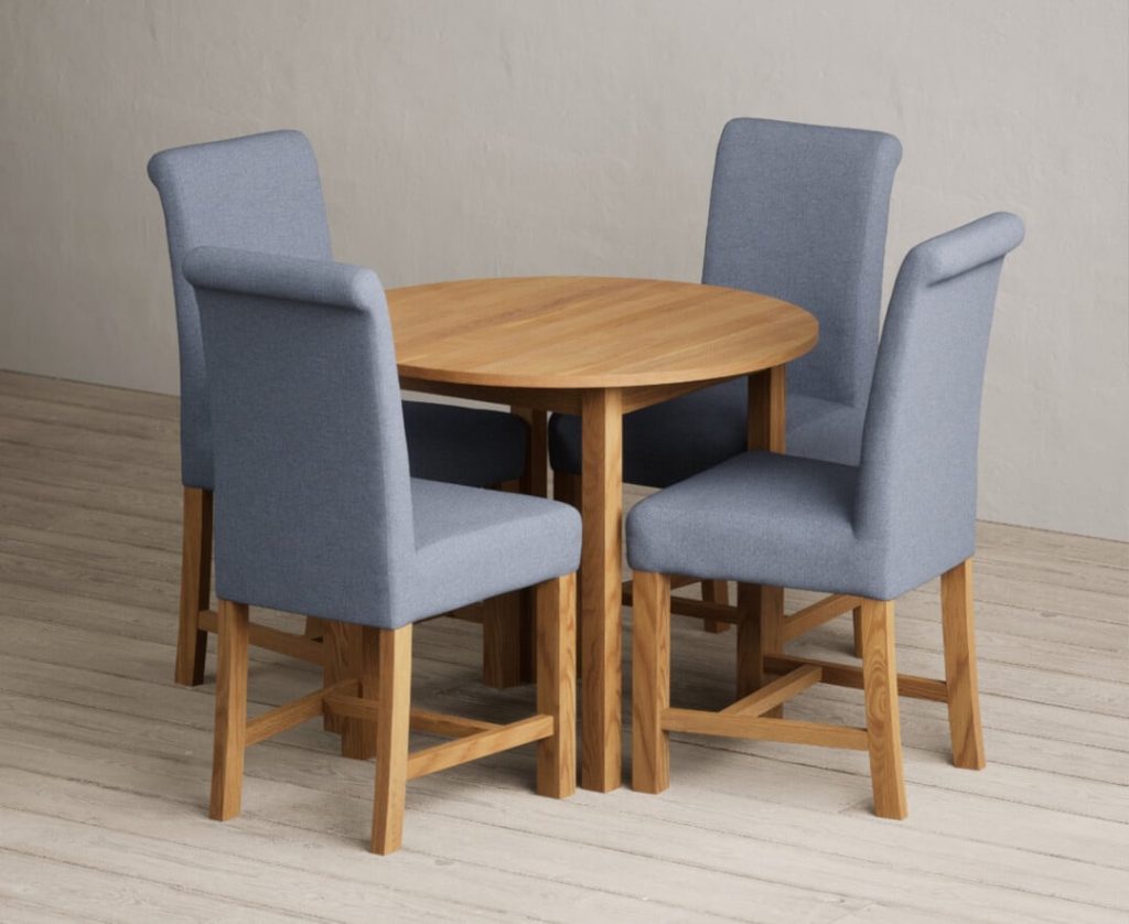 Extending York 90cm Solid Oak Dining Table with 4 Brown Scroll Back Chairs
