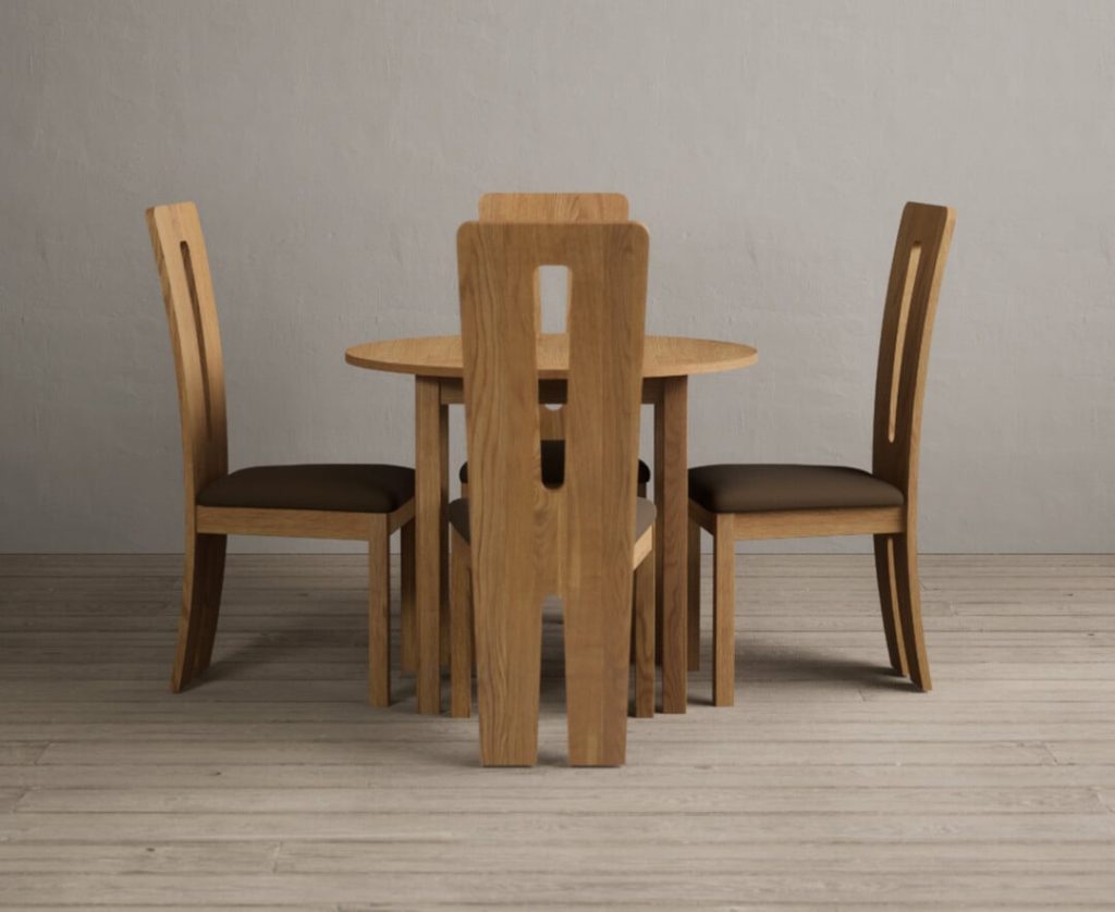 Extending York 90cm Solid Oak Dining Table with 4 Black Lucca Chairs