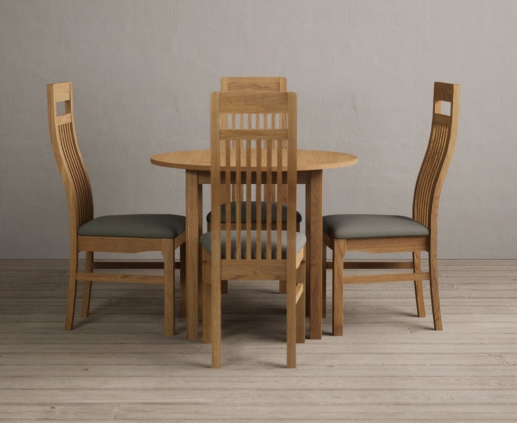 Extending York 90cm Solid Oak Dining Table with 4 Cream  Chairs