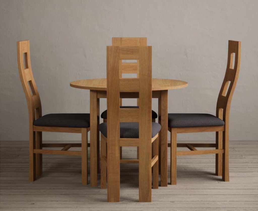 Extending York 90cm Solid Oak Dining Table with 4 Blue Natural Chairs