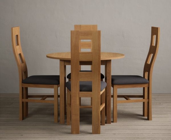 Extending York 90cm Solid Oak Dining Table with 4 Brown Natural Chairs | Bed Sava
