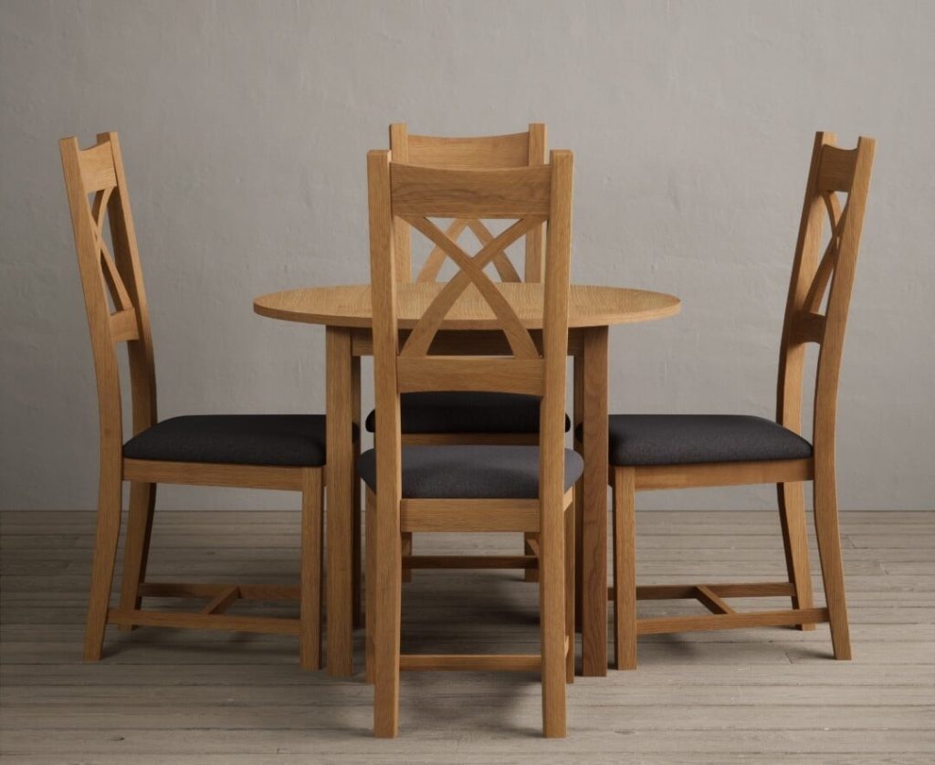 Extending York 90cm Solid Oak Dining Table with 4 Blue Natural Solid Oak Chairs