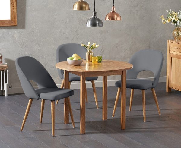Extending York 90cm Solid Oak Dining Table with 4 Grey Hudson Chairs | Bed Sava