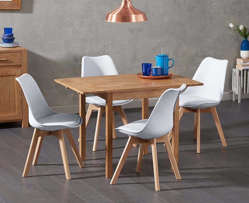 Extending York 70cm Solid Oak Drop Leaf Dining Table with 2 White Orson Chairs