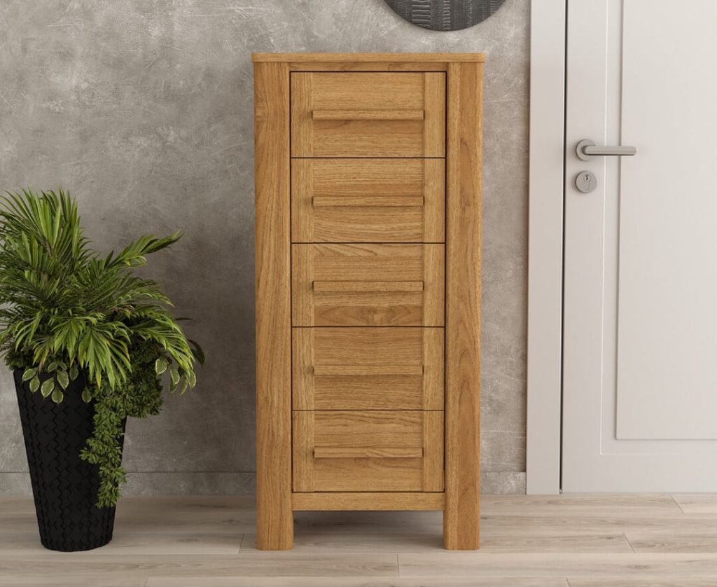 Eclipse Solid Oak 5 Drawer Tallboy