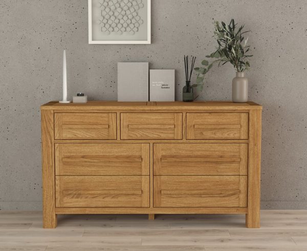 Eclipse Solid Oak Wide Chest Of Drawers | Bed Sava