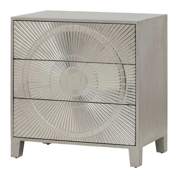 Coco Silver Embossed Metal Three Drawer Chest | Bed Sava