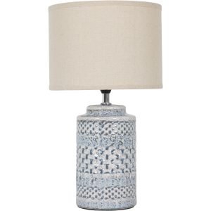 Stormy Sky Glaze Table Lamp with Cream Drum Shade | Bed Sava