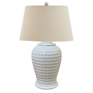 Woven Ceramic Table Lamp With Linen Shade | Bed Sava