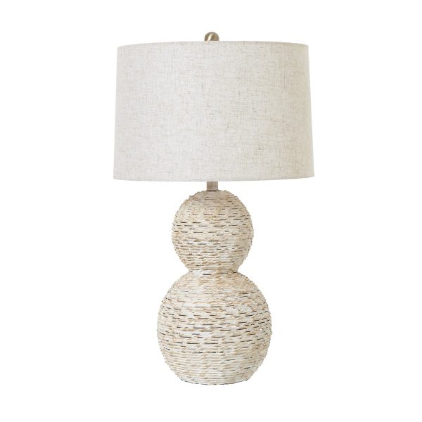 White Wash Wicker Globe Table Lamp With Linen Shade | Bed Sava