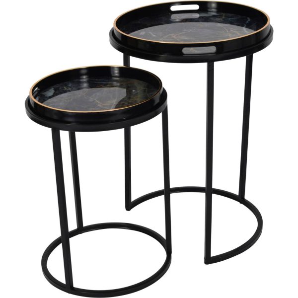 Vesuvius Black and Gold Set of 2 Side Tray Tables | Bed Sava
