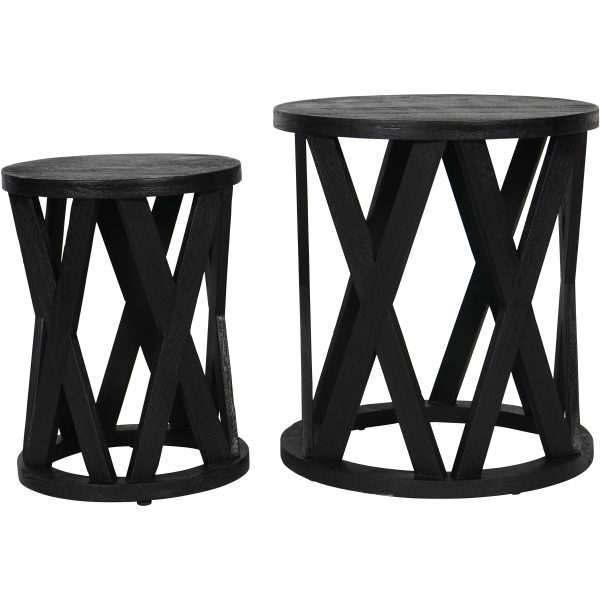 Cali Solid Wooden Set of 2 Nesting Side Tables in Black | Bed Sava