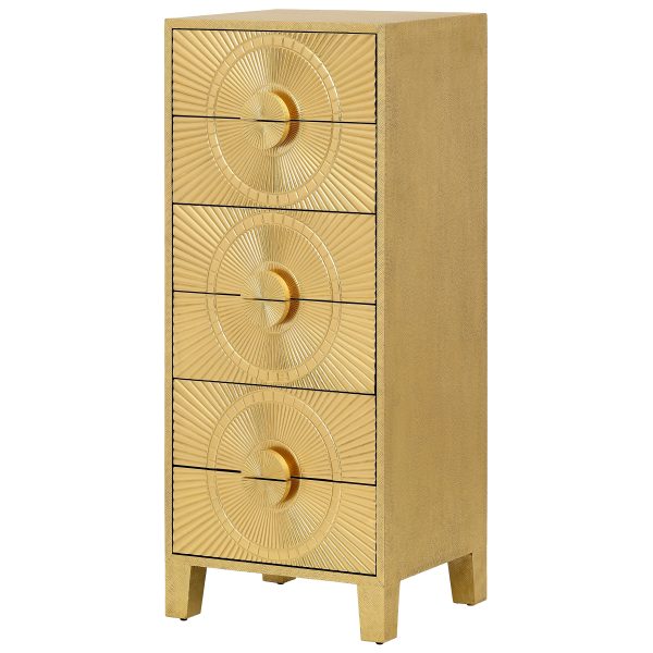 Coco Gold Embossed Metal Six Drawer Tall Boy | Bed Sava