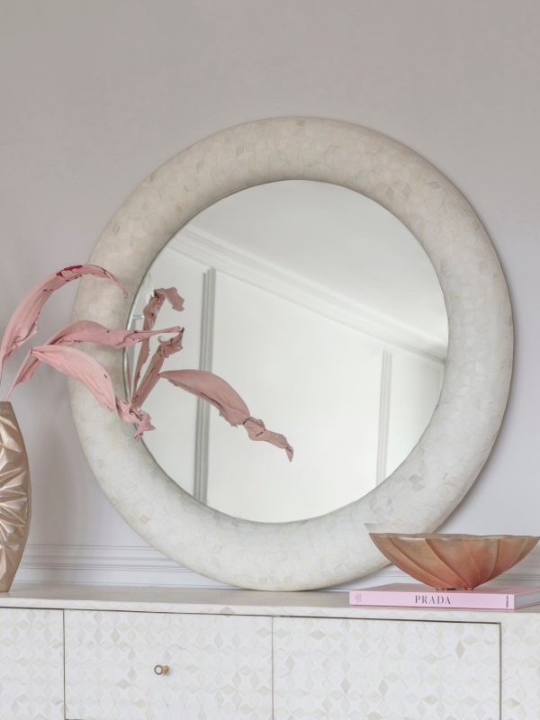 Aspen Bone Inlay Round Mirror | Bed Sava