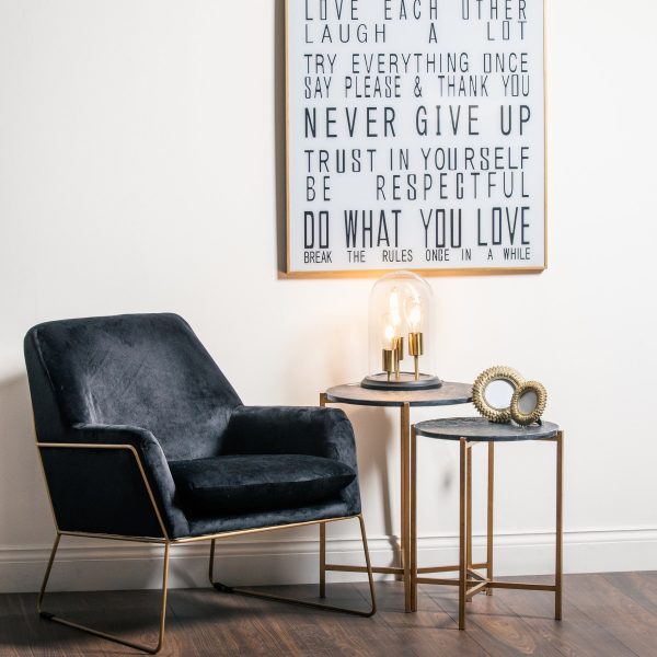 Set Of 2 Gold And Black Marble Tables | Bed Sava