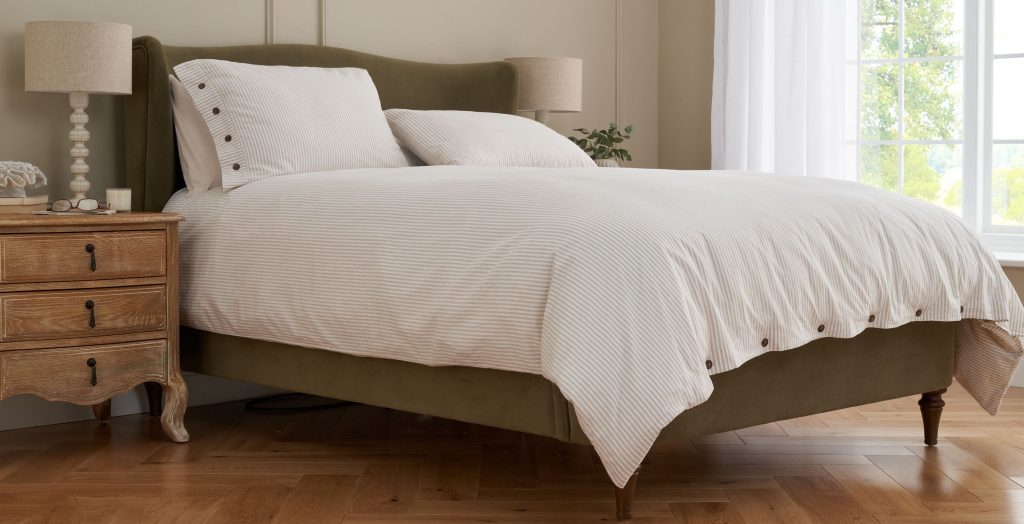 Cotton Collection Dyed Stripe Bed Linen Set - Natural, Double