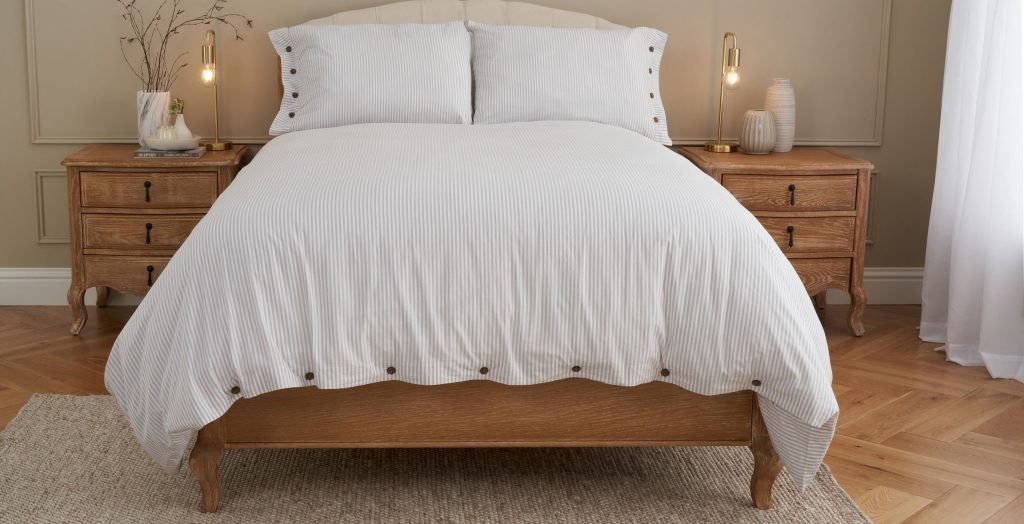 Cotton Collection Dyed Stripe Bed Linen Set - Grey, Double