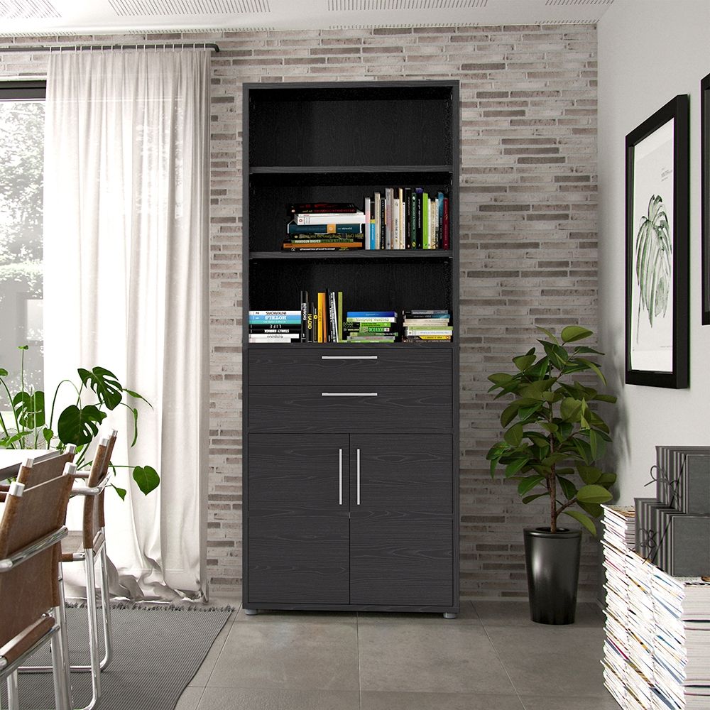 Prima Bookcase 3 Shelves with 2 Drawers 2 Doors