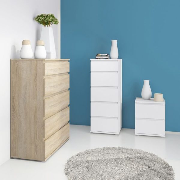 Nova Narrow Chest of 5 Drawers in White | Bed Sava