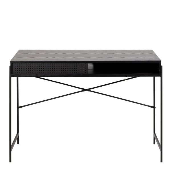 Angus Office Desk with Sliding Door in Black | Bed Sava