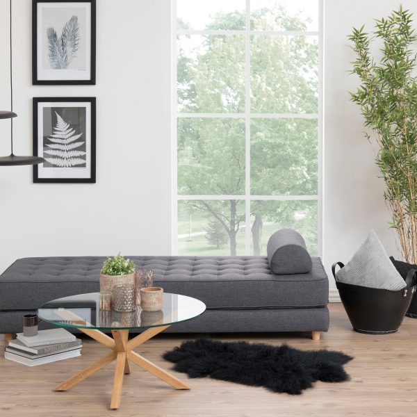 Heaven Round Coffee Table with Smoked Glass Top and Oak Legs | Bed Sava